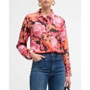 Johnny Was Becca Womens Size Large Silk Multicolor Floral Button Down Shirt Boho
